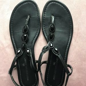 Black Rhinestone Thong Sandals